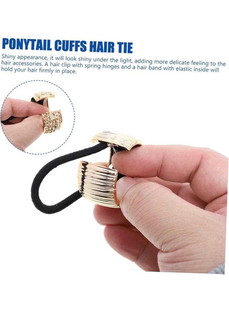 ChicAbode 6 قطع من أجهزة الكمبيوتر زر ذيل الحصان المرنة الشعر ربطة العصابات، الذهب أصفاد الشعر القوطية إكسسوارات الشعر للنساء، معدن ذيل الحصان ملف حامل - Image 3